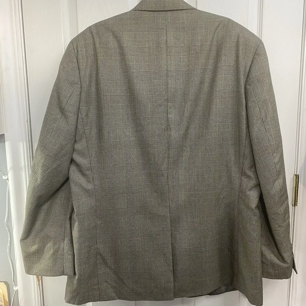 Chaps Blazer Suit Jacket Mens 46R Tan/Brown Blue Stripe Silk Wool‎ Sport Coat.